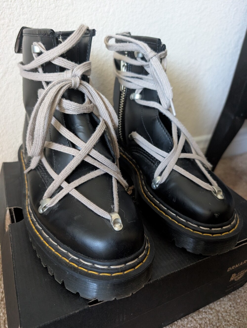 Rick Owens X Dr Martens Hiking Boots 39 US 8.5 Black Taupe